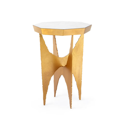 CRANE GOLD LEAF AND WHITE MARBLE ACCENT TABLE 