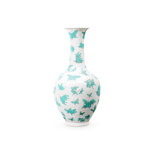 PAPILLION HIGH NECK VASE, TURQUOISE & WHITE